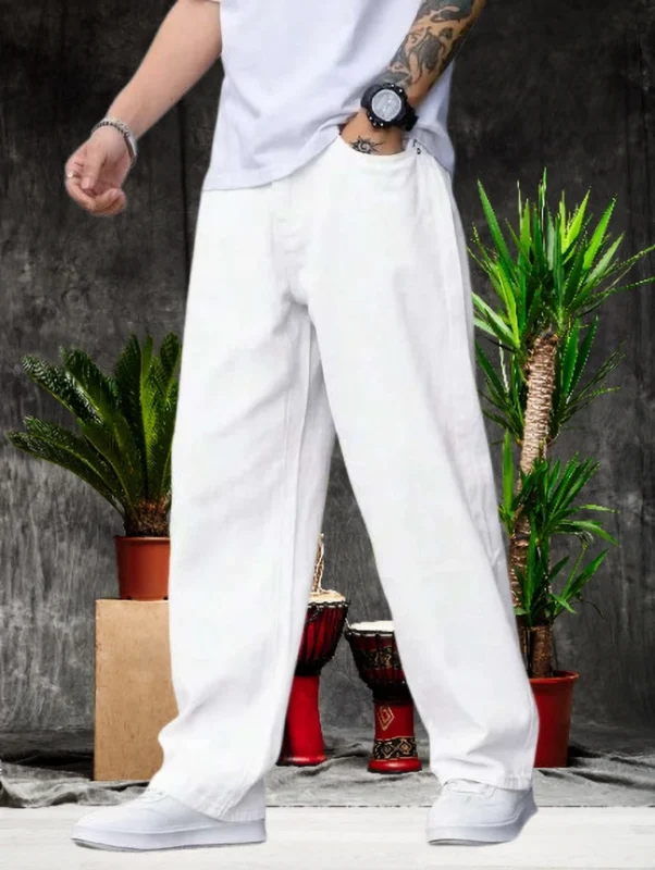 StarForWell Men Loose Fit Mid Rise White Jeans
