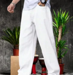 StarForWell Men Loose Fit Mid Rise White Jeans